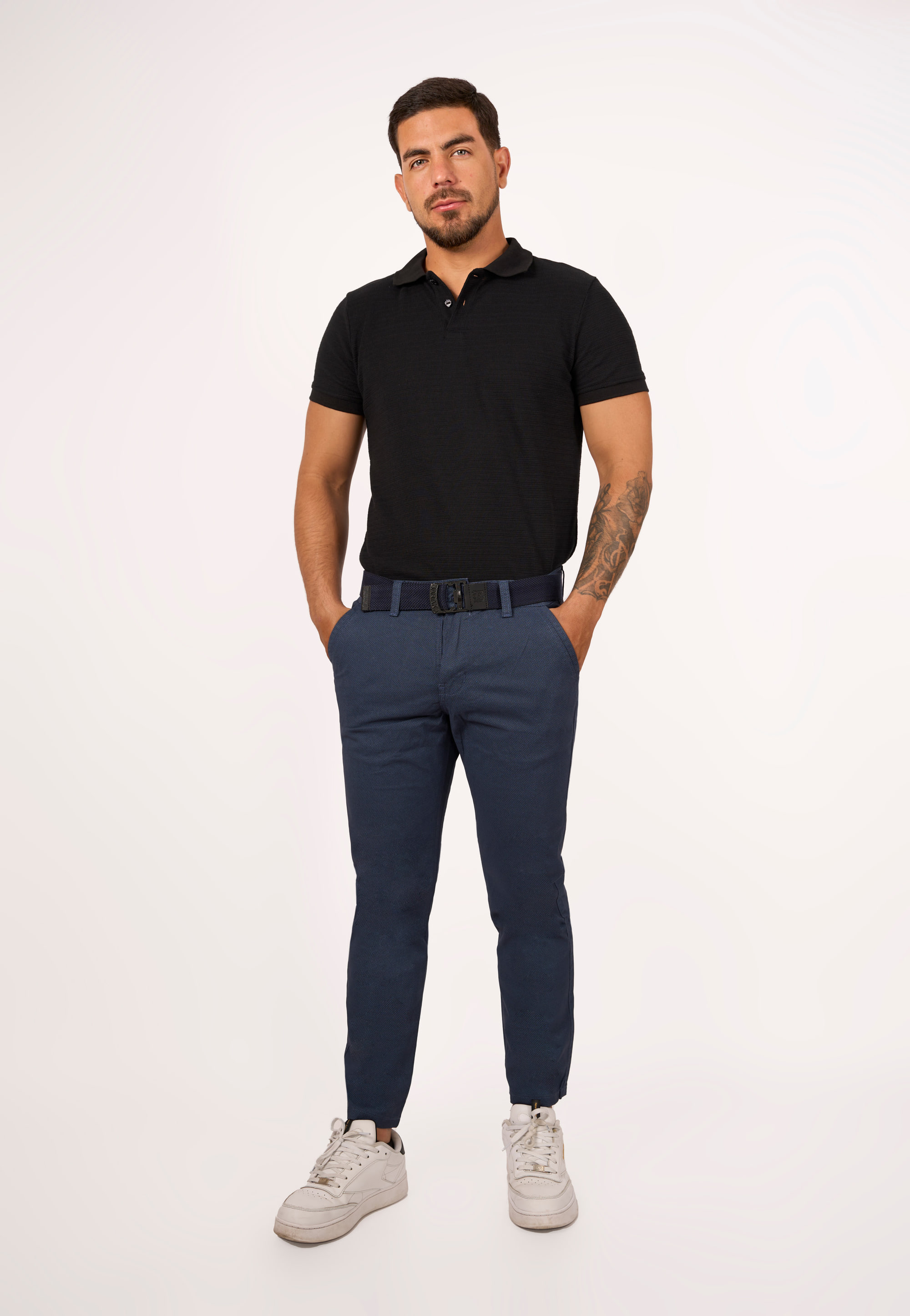 Pantalón Drill Estampado Azul Marino